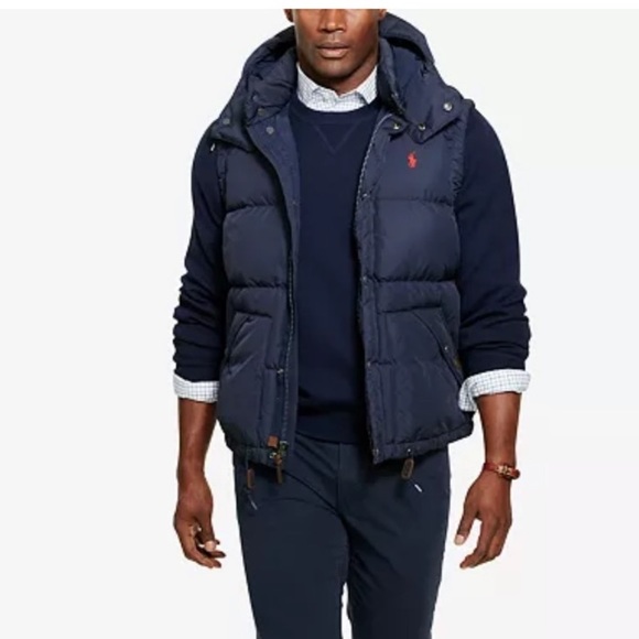 Polo Ralph Lauren Other - Polo Ralph Lauren Duck Down Zip Up Button Down Hooded Puffer Vest Size Medium